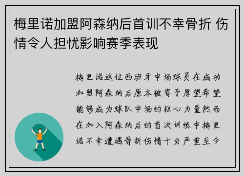 梅里诺加盟阿森纳后首训不幸骨折 伤情令人担忧影响赛季表现 梅里诺加盟阿森纳后首训不幸骨折 伤情令人担忧影响赛季表现